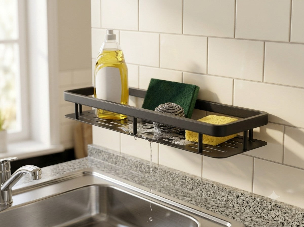 Siderak Aluminium Self-Adhesive Wall Shelf Organizer – No-Drill Multipurpose Storage Rack for Bathroom & Kitchen