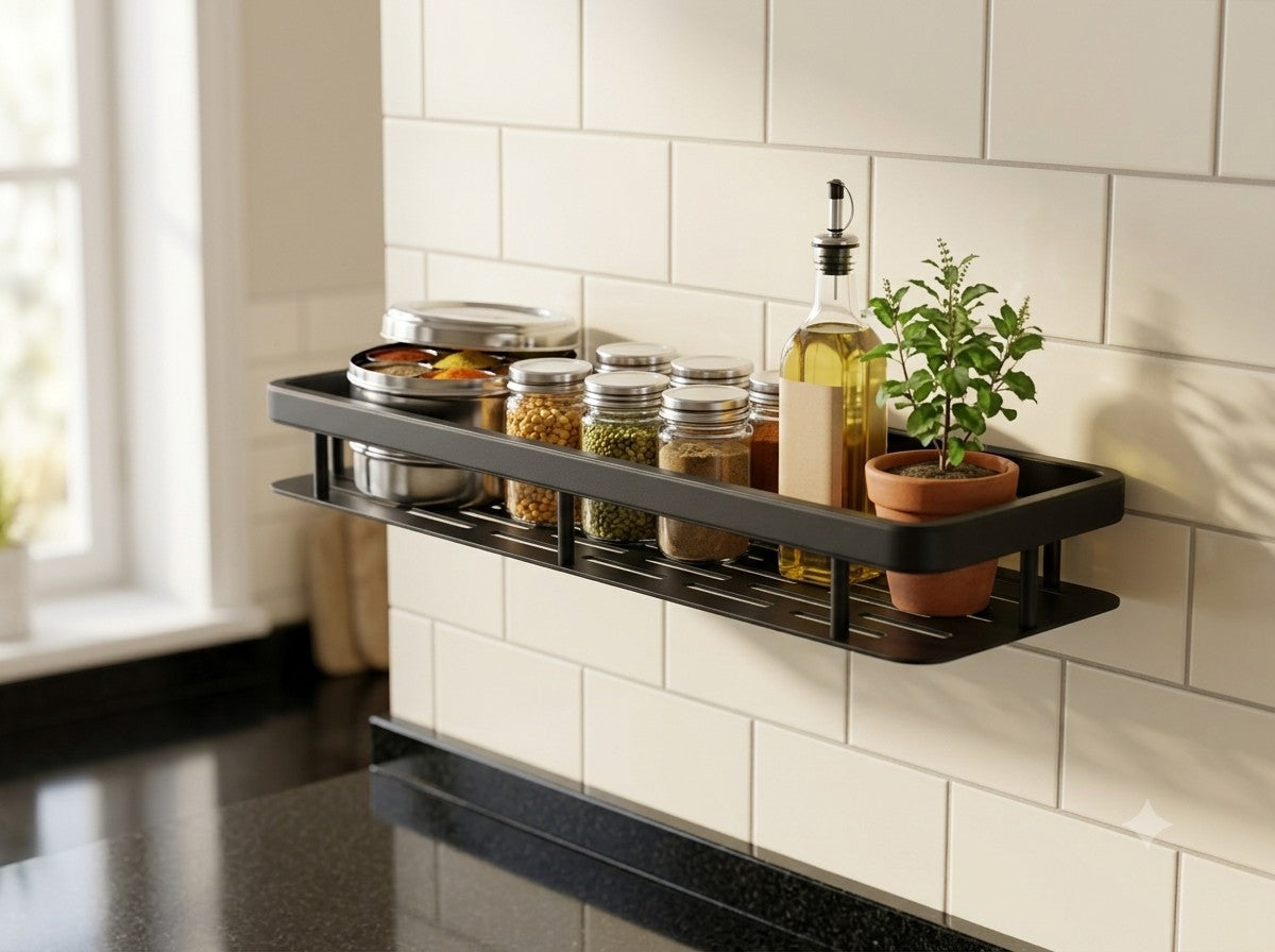Siderak Aluminium Self-Adhesive Wall Shelf Organizer – No-Drill Multipurpose Storage Rack for Bathroom & Kitchen