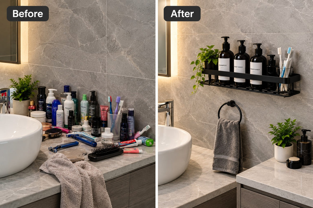 Siderak Aluminium Self-Adhesive Wall Shelf Organizer – No-Drill Multipurpose Storage Rack for Bathroom & Kitchen