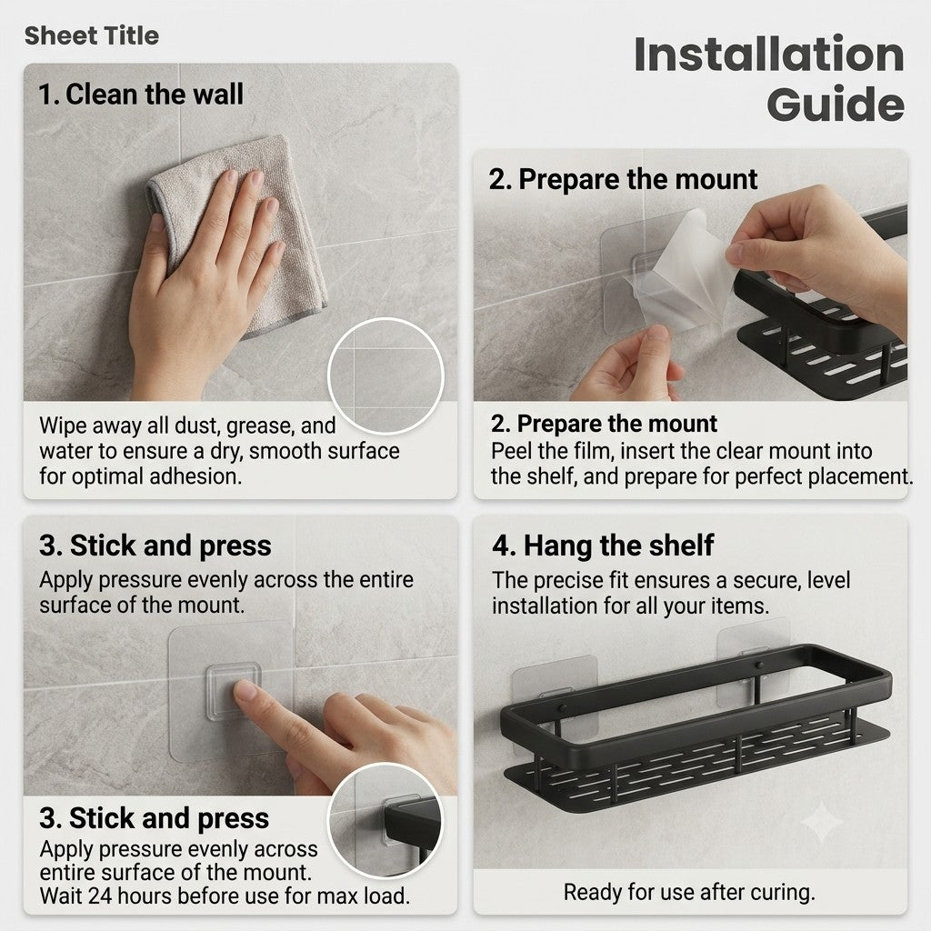 Siderak Aluminium Self-Adhesive Wall Shelf Organizer – No-Drill Multipurpose Storage Rack for Bathroom & Kitchen