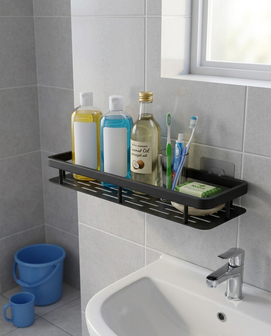 Siderak Aluminium Self-Adhesive Wall Shelf Organizer – No-Drill Multipurpose Storage Rack for Bathroom & Kitchen